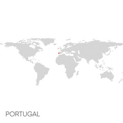 Fototapeta na wymiar Dotted world map with marked portugal