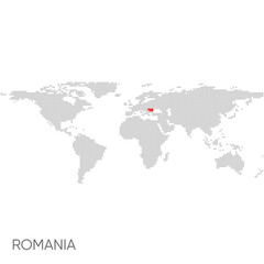 Dotted world map with marked romania