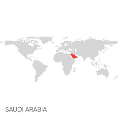 Dotted world map with marked Saudi Arabia