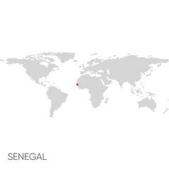 Fototapeta na wymiar Dotted world map with marked senegal