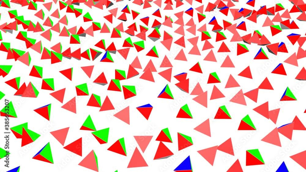 Poster background of slowly moving triangular tricolor pyramids. abstract animated loop background. 3d rend
