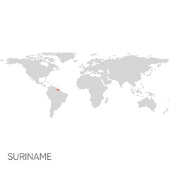 Dotted world map with marked suriname