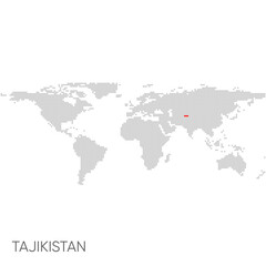Dotted world map with marked tajikistan