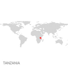 Dotted world map with marked tanzania