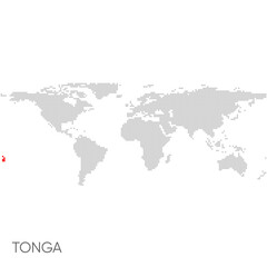 Obraz premium Dotted world map with marked tonga