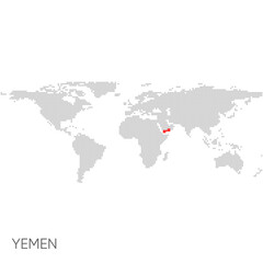 Dotted world map with marked yemen