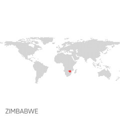 Dotted world map with marked zimbabwe