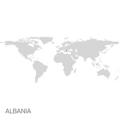 Dotted world map with marked albania