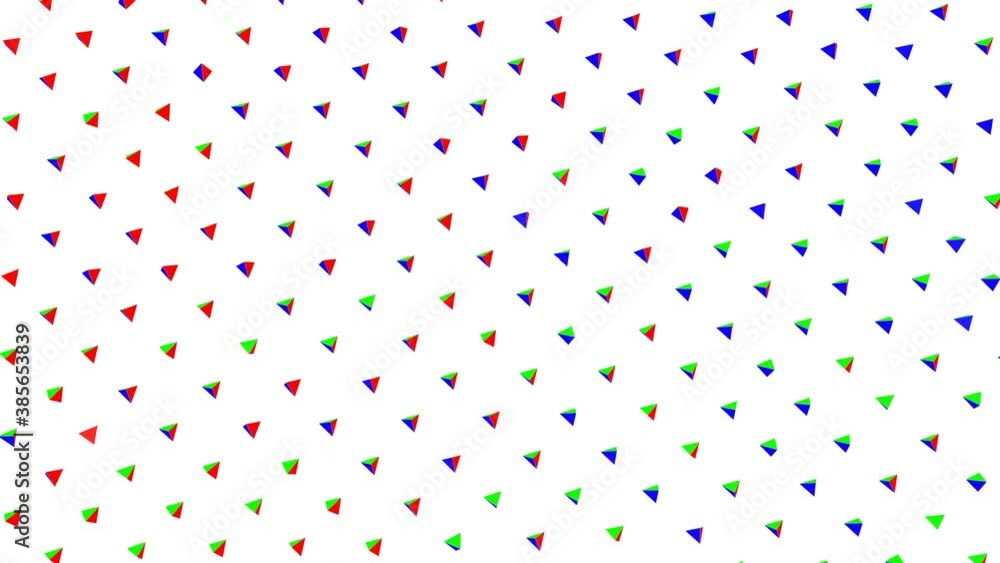 Poster background of slowly moving triangular tricolor pyramids. abstract animated loop background. 3d rend