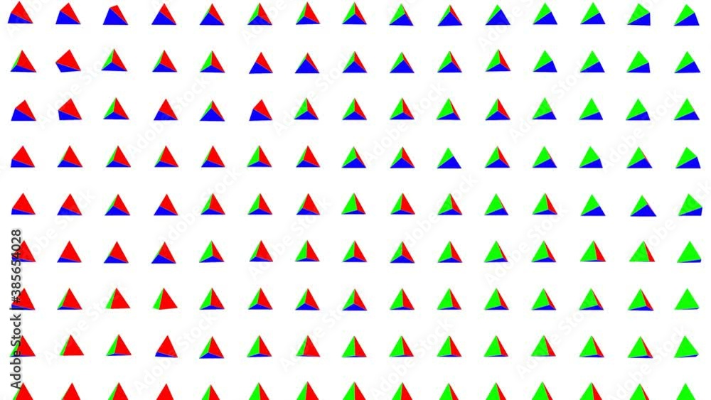 Poster background of slowly moving triangular tricolor pyramids. abstract animated loop background. 3d rend