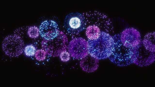連続して打ち上がる、花火エフェクト動画素材。青い打ち上げ花火のアニメーション。