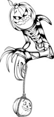 line art pumpkin black and white cartoon illustration