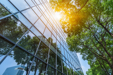Fototapeta na wymiar modern office building with green trees.