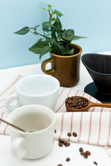 Coffee drip set on a table.