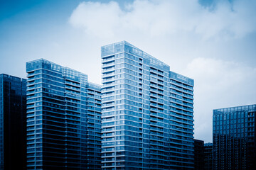 Plakat modern buildings complex against sky, suzhou, china.