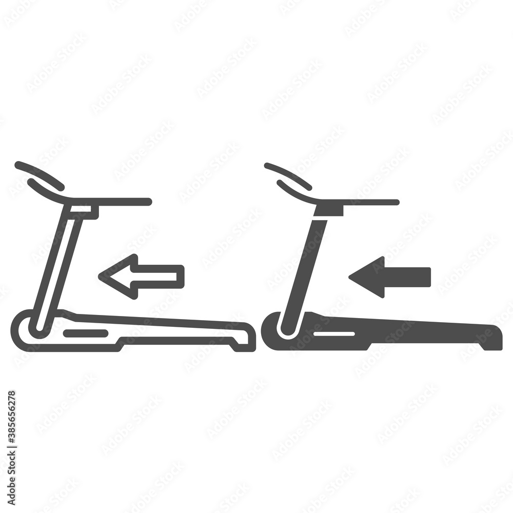 Aufkleber treadmill line and solid icon, gym concept, training machine for running sign on white background, t