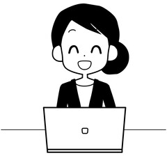 笑顔でノートパソコンを操作をするビジネスウーマン