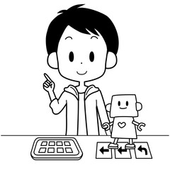 ロボットプログラミングをする男の子