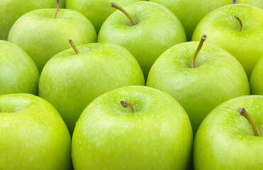Fresh green apples background	