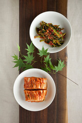 Korean traditional food, kimchi (Cabbage kimchi and gat kimchi).
