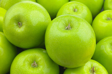 Fresh green apples background	
