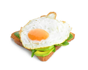 Sandwich with fried egg and avocado on white background
