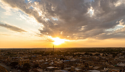 a beautiful view of a sunset from jaisalmer fort