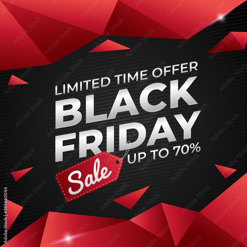 Wall mural black friday banner sale promotion with red and black color geometry shapes