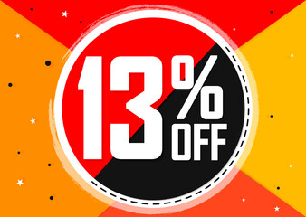 Sale 13% off, poster design template, vector illustration
