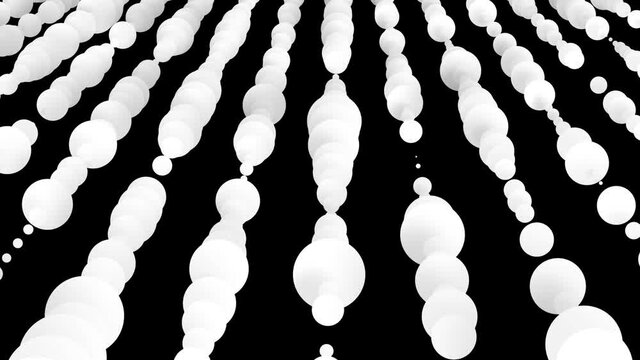 lines of white resizing particles on a black background. Looped abstract animated background. 3d render