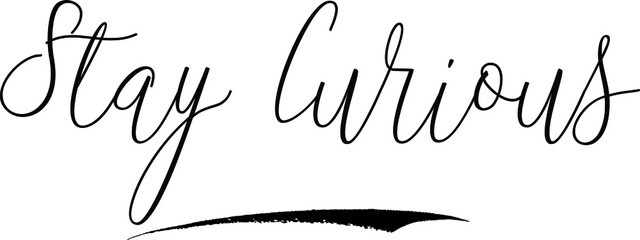  Stay CuriousCursive Calligraphy White Color Text On Black Background