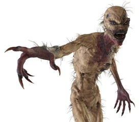 Straw man scarecrow monster isolated on white background 3d illustration © elenaed