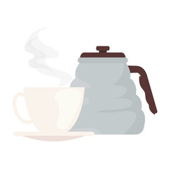 coffee pot and cup design of drink caffeine breakfast and beverage theme Vector illustration