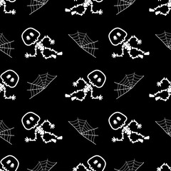 Vector Halloween pattern. white icons of skull, spider web, star. Design elements for halloween party poster. Flat cartoon illustration. Objects isolated.