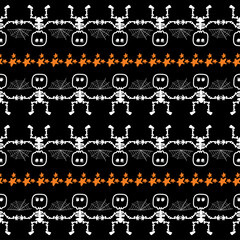 Vector Halloween pattern. white icons of skull, spider web, star. Design elements for halloween party poster. Flat cartoon illustration. Objects isolated.