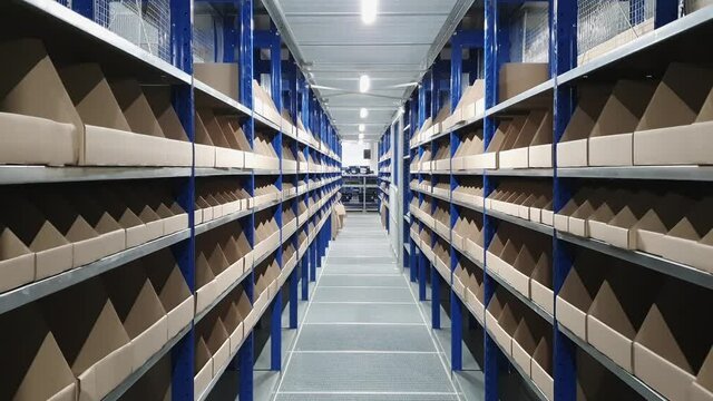 empty shelves in the warehouse of a universal online store.