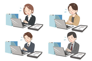 オフィスで仕事をする社員　多忙(線無し)