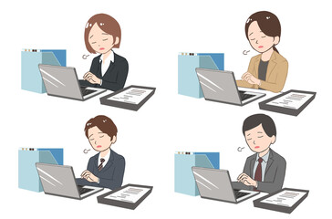 オフィスで仕事をする社員　ため息(線無し)