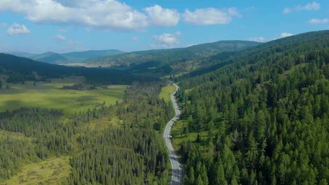 Chuysky trakt road in the Altai mountains. One of the most beautiful road in the world. Aerial drone 4k video