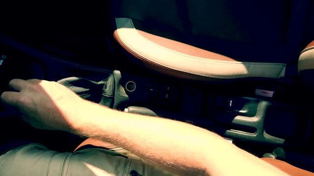 Hand on speed car gear shift nob