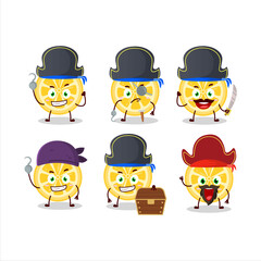 Cartoon character of orange with various pirates emoticons