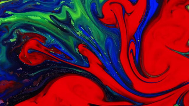 4K Footage, Abstract liquid painting texture closeup, color splash background, Luxury colors Slow motion shot,