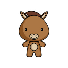 Cute cartoon donkey logo template on white background. Mascot animal character design of album, scrapbook, greeting card, invitation, flyer, sticker, card. Vector stock illustration.