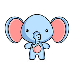 Cute cartoon elephant logo template on white background. Mascot animal character design of album, scrapbook, greeting card, invitation, flyer, sticker, card. Vector stock illustration.