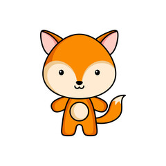 Cute cartoon fox logo template on white background. Mascot animal character design of album, scrapbook, greeting card, invitation, flyer, sticker, card. Vector stock illustration.