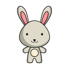 Cute cartoon hare logo template on white background. Mascot animal character design of album, scrapbook, greeting card, invitation, flyer, sticker, card. Vector stock illustration.