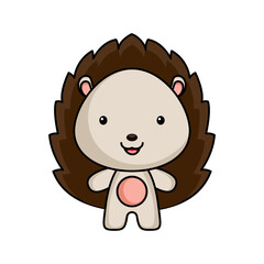 Cute cartoon hedgehog logo template on white background. Mascot animal character design of album, scrapbook, greeting card, invitation, flyer, sticker, card. Vector stock illustration.