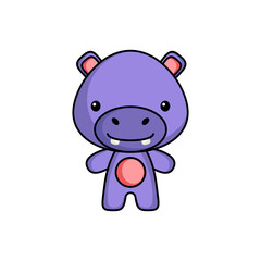 Cute cartoon hippo logo template on white background. Mascot animal character design of album, scrapbook, greeting card, invitation, flyer, sticker, card. Vector stock illustration.
