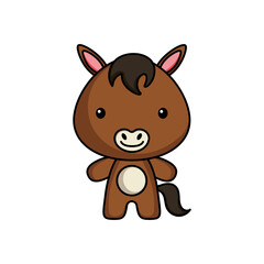 Cute cartoon horse logo template on white background. Mascot animal character design of album, scrapbook, greeting card, invitation, flyer, sticker, card. Vector stock illustration.