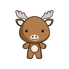 Cute cartoon moose logo template on white background. Mascot animal character design of album, scrapbook, greeting card, invitation, flyer, sticker, card. Vector stock illustration.